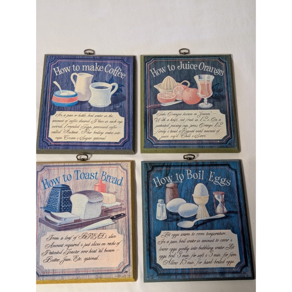 Vintage Cottagecore Kitchen Plaques Set of 4 Wall Hangings Cooking Decor